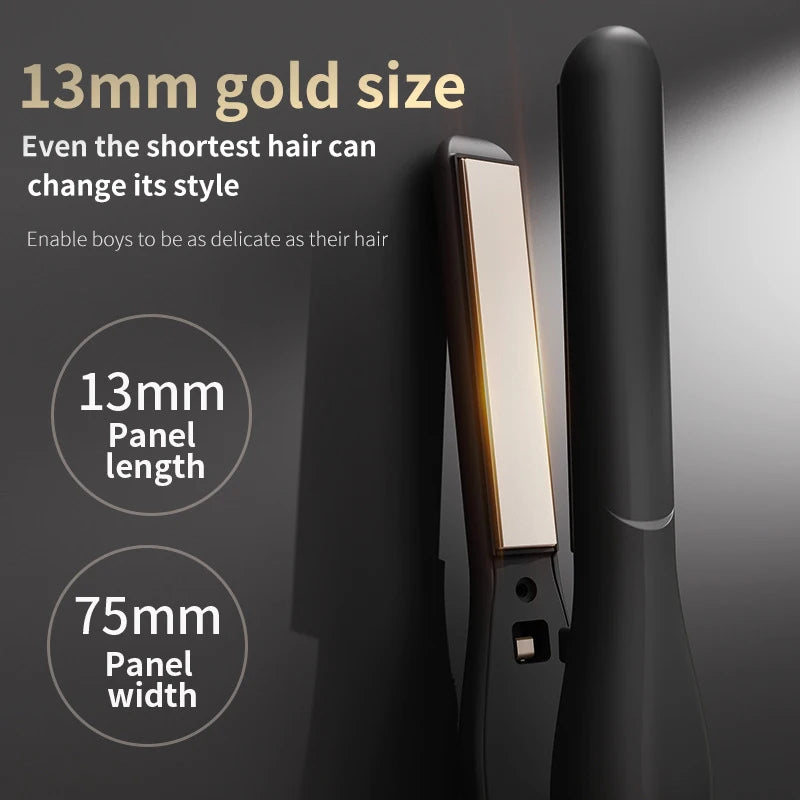 Rechargeable Slim Wireless Hair Straightener Men's short hair curling iron, dual-use for straightening and curling, mini hair st