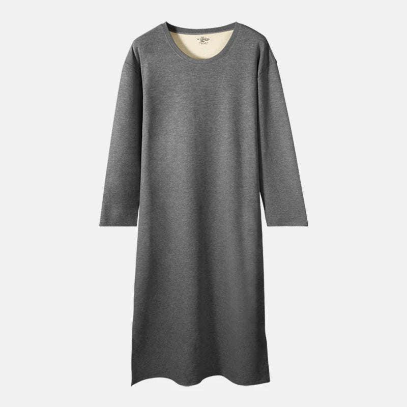 Men's autumn and winter long-sleeved one-piece nightgown, knee-length bathrobe, long one-piece home wear, wool and silk pajamas
