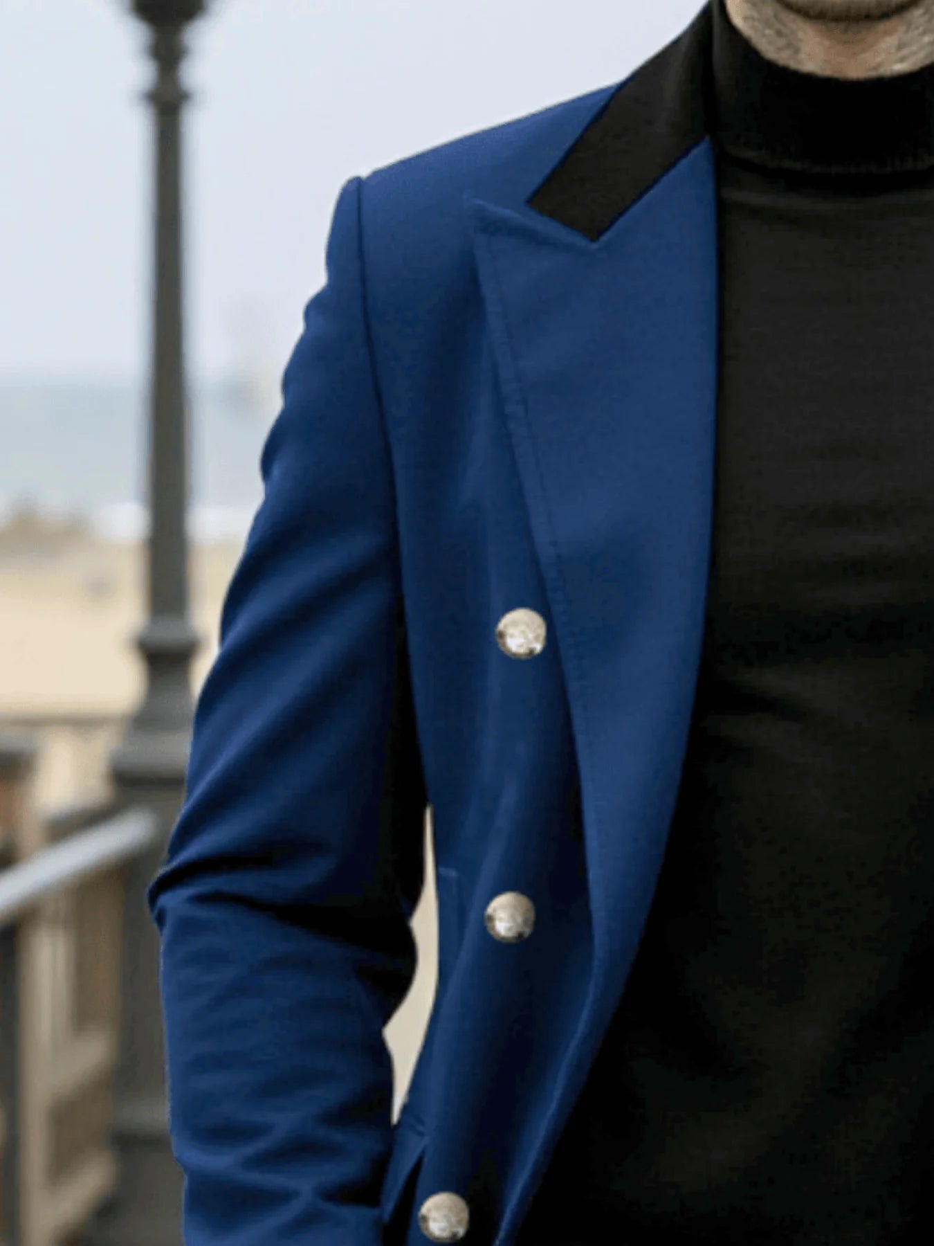 Men's Double-Breasted Wool Overcoat Thickened for Extreme Cold Patchwork Windbreaker Coat Windproof Street Style Tailoring