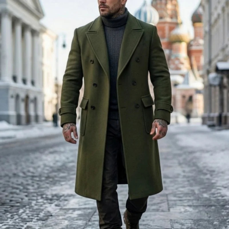 Fall/Winter Men's Wool Blends Overcoat Double-Breasted Knee-Length Trench Coat | Business-Casual & Streetwear Outerwear for Men