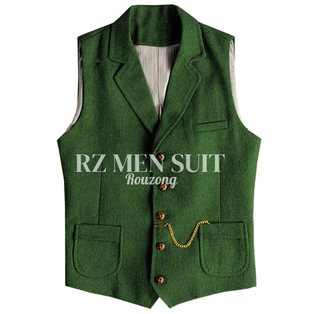 Men's Tweed Suit Vest Western Herringbone Wool Casual Waistcoat for Groomsman chaleco para hombre