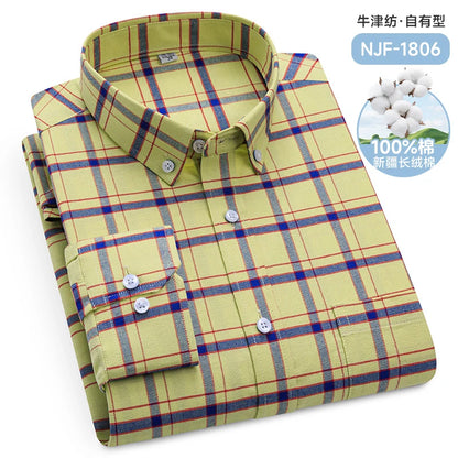 Classic Men's Long Sleeved Check Shirts 100% Oxford Cotton Casual Fashion Soft Plaid Stripe Solid Male Business Slim Fit Blouses