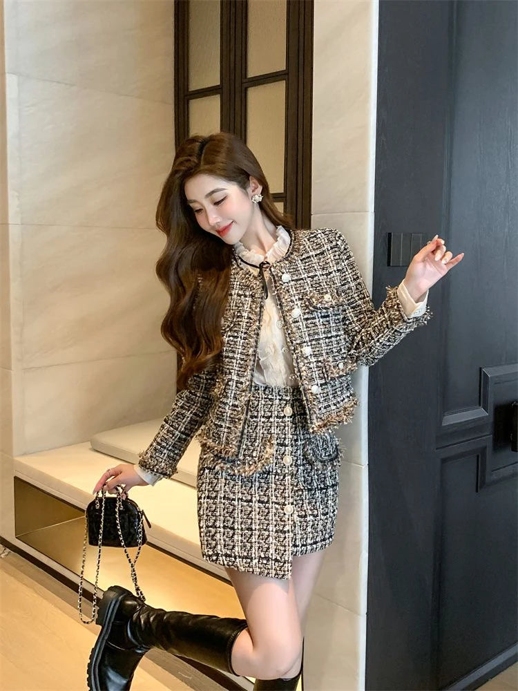 Early Autumn Small Fragrance Style Set Women's Autumn Winter Elegant Fashion High-End Feelings Outerwear Half Skirt Two-Piece...
