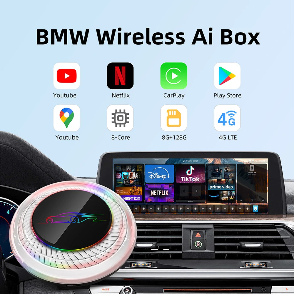 Wireless AI Box For BMW Or Other Car With Wireless CarPlay System Android 13 8GB RAM 128GB ROM Dual WiFi Support 4G Sim LEXXSON