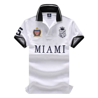 Men's Polo Shirt USA MIAMI Royal Short Casual Sport Party High-End Cotton Embroidery Luxury Contrast Color Original Design