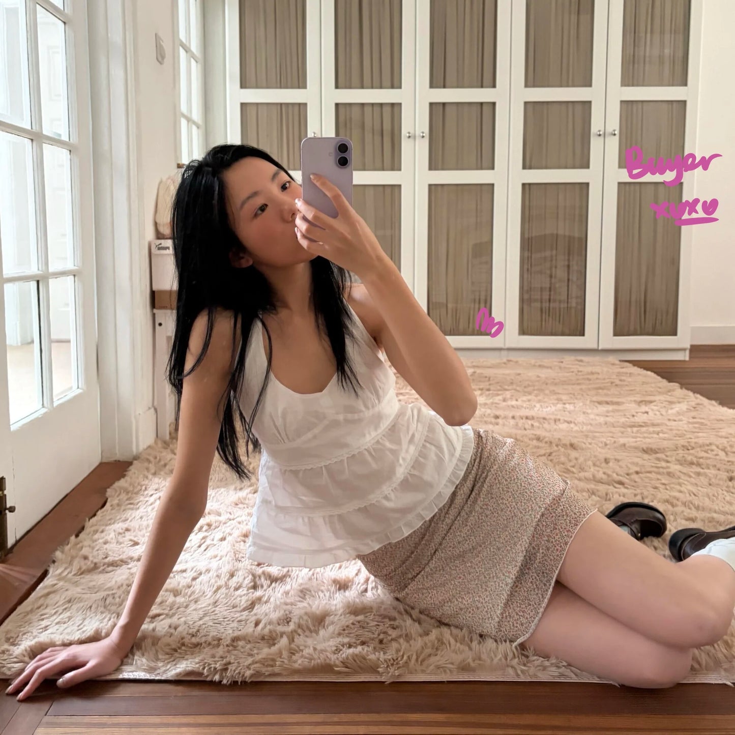 Brandy Melville Pure Cotton Three-Button Base Layer Vest Sweet Style V-Neck Sleeveless Tank Top for Women Spring Summer
