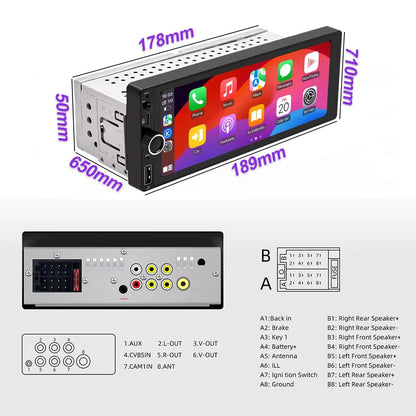 LEHX 6.9 Inch 1DIN Universal MP5 Car Radio Support Wireless Carplay Android AUTO AUX IPS Touch Screen Multimedia Video Player