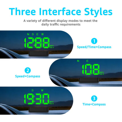 KWHUD Head-up Display Car HUD GPS Speedometer with Time Compass Display, Over-speed Alarm KM/H & MPH Car Electronics Accessories