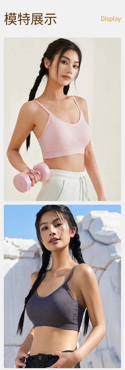 3PCS Women's Ribbed Cotton Bra With Chest Cushion Beautiful Back Sling Tank Top for Yoga Girl's Shock-absorbing Sports Underwear