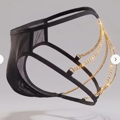 Men's sexy gold chain underwear, low-rise men's sexy thong