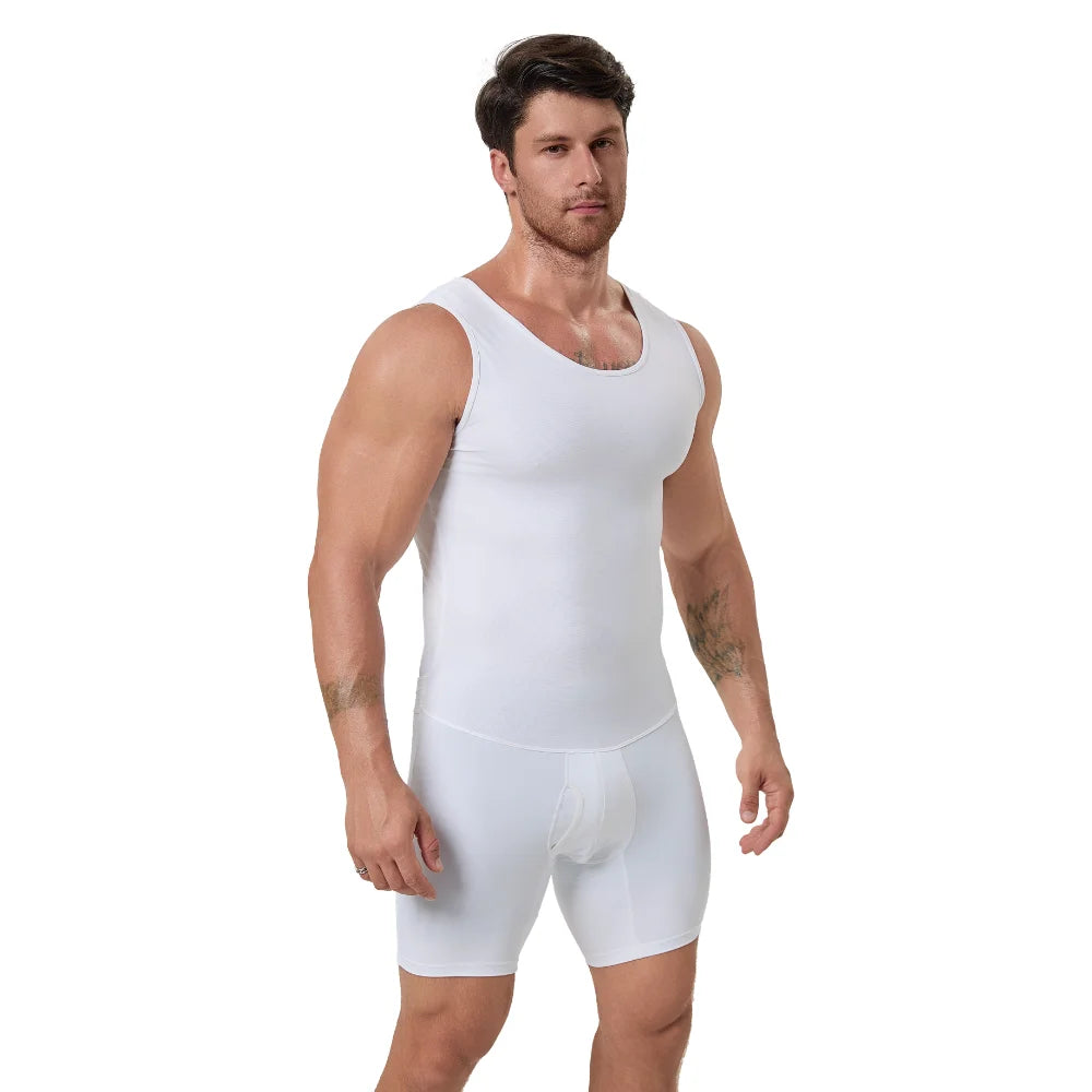 Men's Compression Full Body Bodysuit Tummy Thigh Control Slim Shapewear Open Crotch Easy Toilet Fitness Daily Base Undershirt