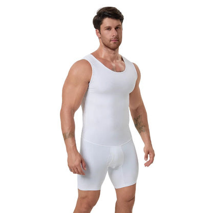 Men's Compression Full Body Bodysuit Tummy Thigh Control Slim Shapewear Open Crotch Easy Toilet Fitness Daily Base Undershirt