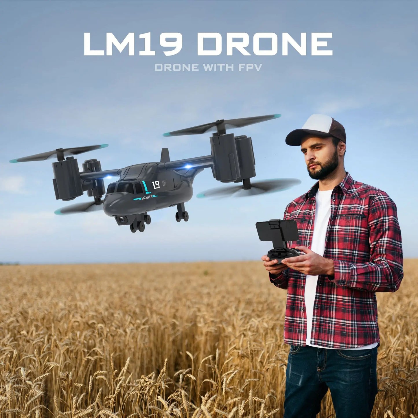LM19 Remote Control Helicopter Drone 480P Camera Fighter Quadcopter Osprey Aircraft RC Drones for Children Kids Plane Toys Gifts
