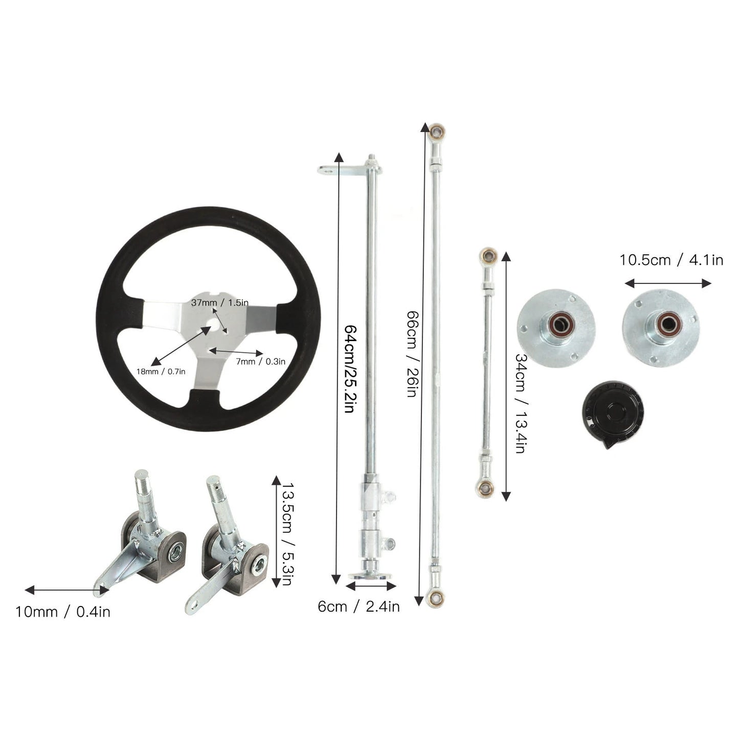 300mm Go Karts Steering Wheel Kit Tie Rod Ball Joint Gear Rack Shaft Kit for 100cc 125cc 140cc 150cc Go Kart Quad