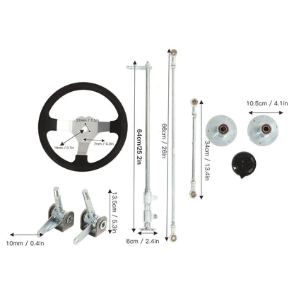 300mm Go Karts Steering Wheel Kit Tie Rod Ball Joint Gear Rack Shaft Kit for 100cc 125cc 140cc 150cc Go Kart Quad