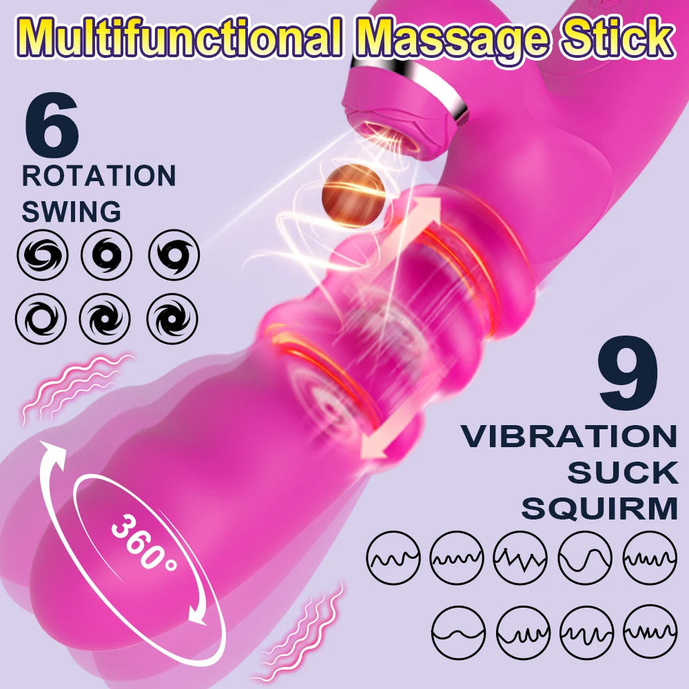Telescopic Sucking Dildo Vibrator 360°Rotating Female Clitoral Vaginal Anal Stimulation Massage Sex Toys for Women Couples