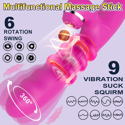 Telescopic Sucking Dildo Vibrator 360°Rotating Female Clitoral Vaginal Anal Stimulation Massage Sex Toys for Women Couples