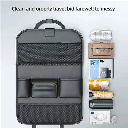 Car Seat Back Storage Bag Large Capacity Multi-Pocket Backseat Organizer Foldable Dining Table Tablet Tray Hanging Bag