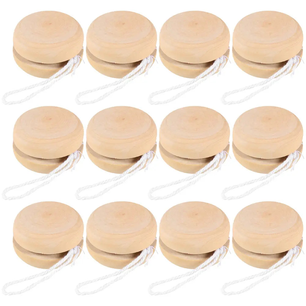 12Pcs Hand Paintable Wooden Yo-Yo Balls Childrens Craft Activity Set for Drawing Fun Develops Wrist Strength Cognitive Skills