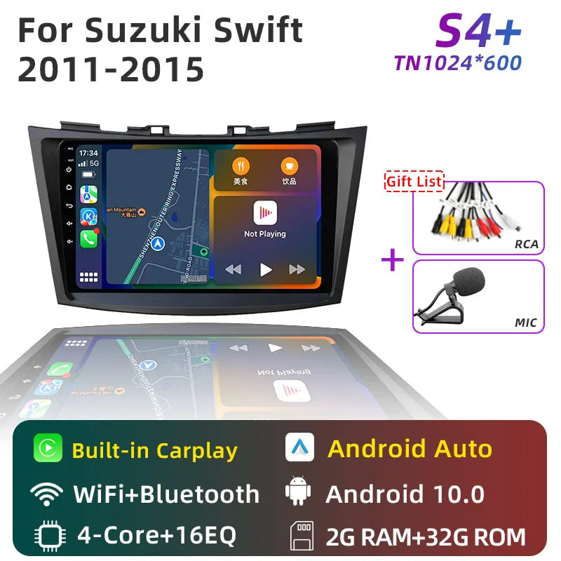 JUNDOF 9" CarPlay 2DIN Android Auto Car Radio Stereo For Suzuki Swift 2011 2012 2013 2014 2015 2016GPS Multimedia Video Player