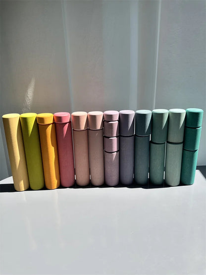 Kids Large Wood Building Rollers Pastel Blocks Stain Lime Stacking Cylinders Forest Trees Rings  Educational Creative Toys