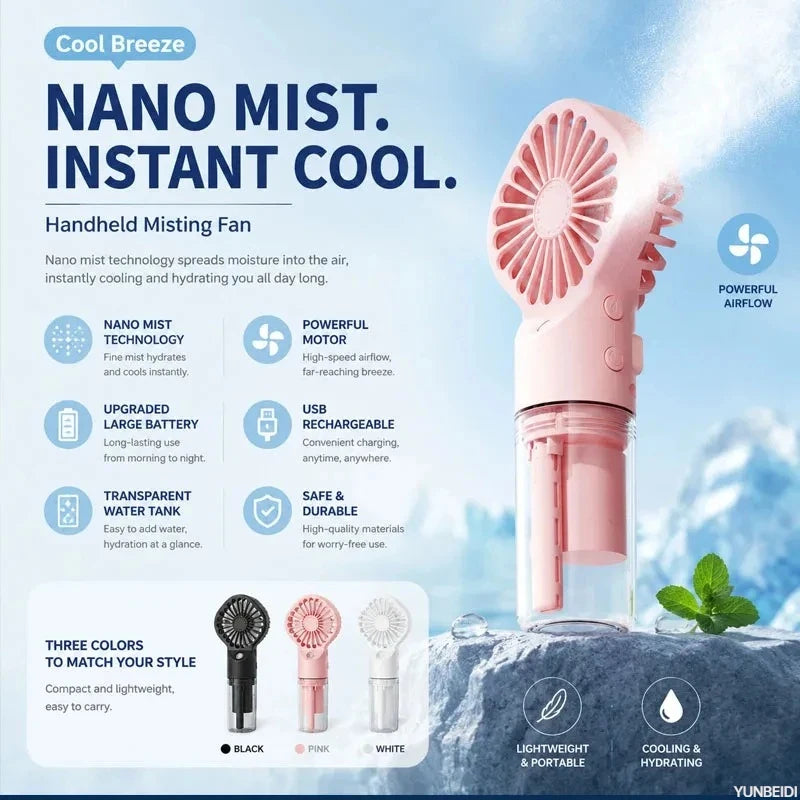 Three-in-one Fan Air Conditioner LED Light Portable Humidifier Air Conditioner Fan 3/4 Wind Speed Outdoor Travel Water Spray Fan