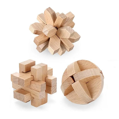 Classic Luban Lock Puzzle 3PCS Set Wooden Brain Teaser For Adults And Kids IQ Challenge Unlock Interlocking Educational Toys