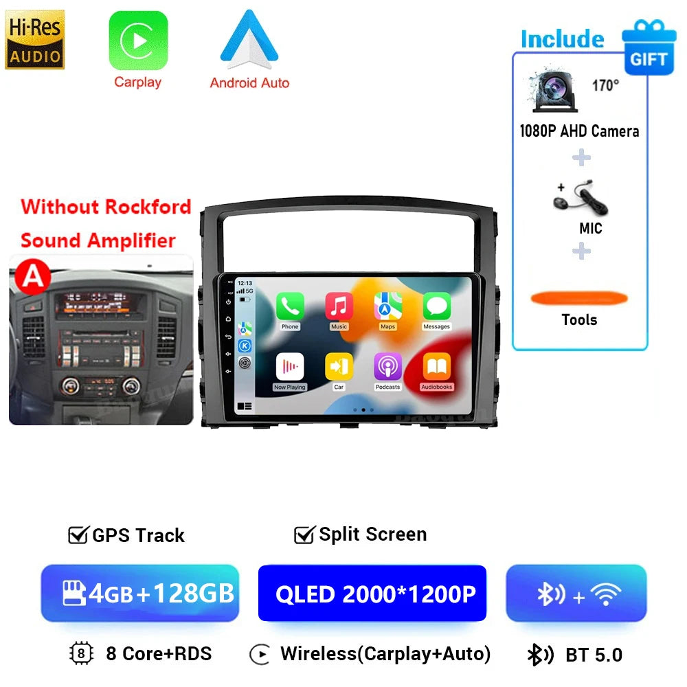 Android 16 QLED Car Radio For Mitsubishi Pajero 4 V80 V90 2006-2024 Autoradio Multimedia Player GPS For Carplay Android Auto bt