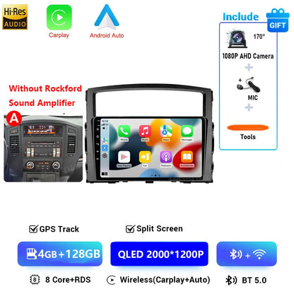 Android 16 QLED Car Radio For Mitsubishi Pajero 4 V80 V90 2006-2024 Autoradio Multimedia Player GPS For Carplay Android Auto bt