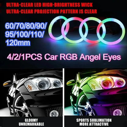 2/4/1Pcs LED Angel Eyes RGB Bulb Halo Rings Lamp Light Car Daytime Running Light DRL Waterproof Decorative Lights 70 80 90 100mm
