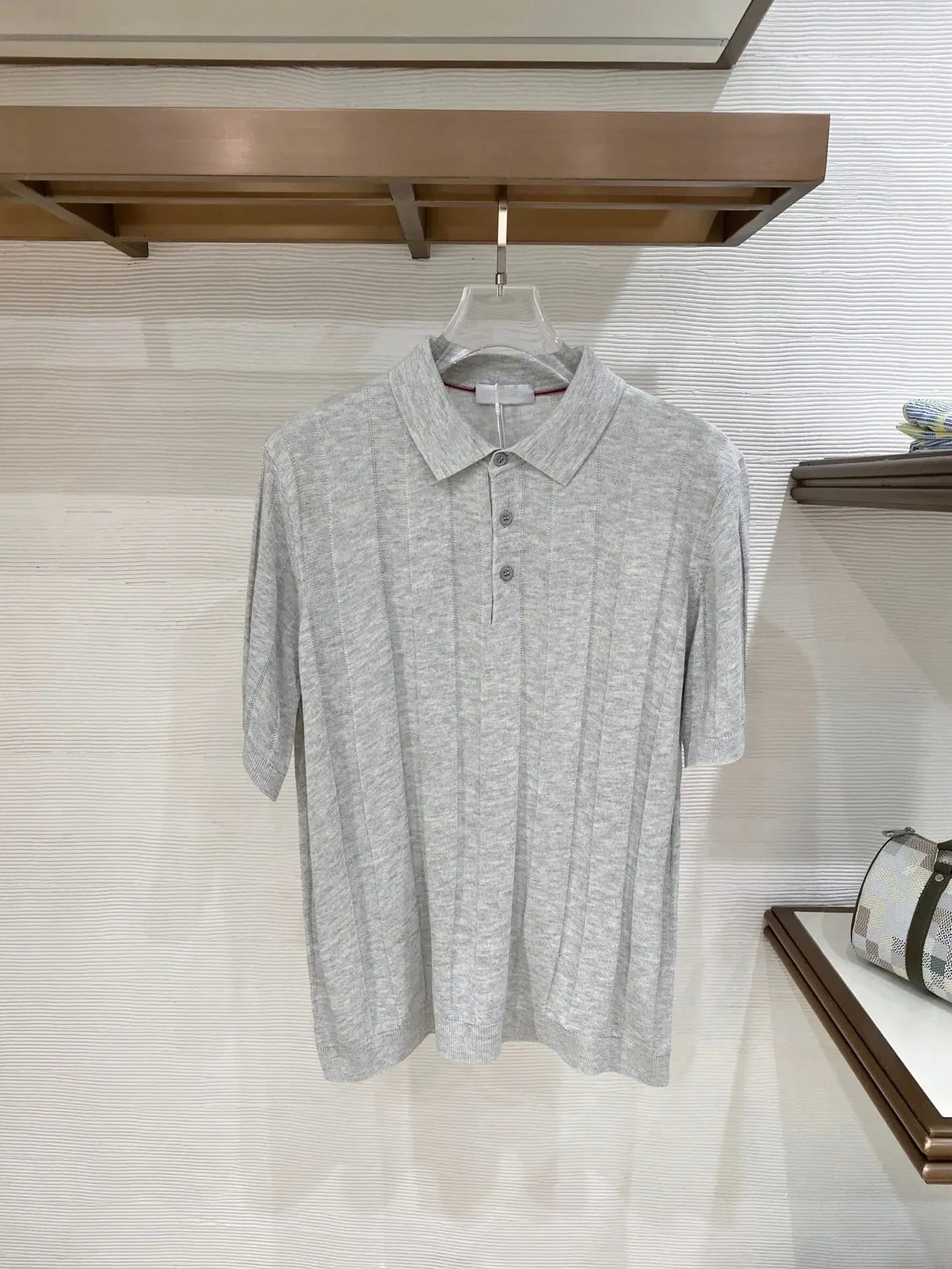 BC Yarn Linen Cotton Blended Lapel Striped Knitted POLO Shirt