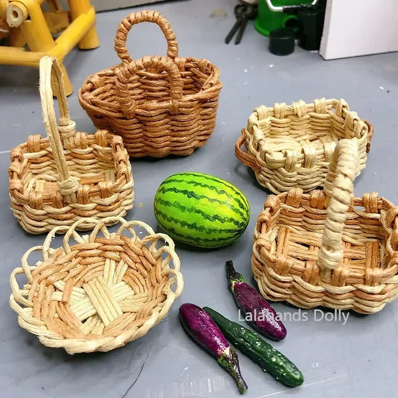 Dollhouse Handmade Mini Furniture Fruit Basket Vegetable Basket Food Play Model House Dollhouse Scene Kitchen Accessories