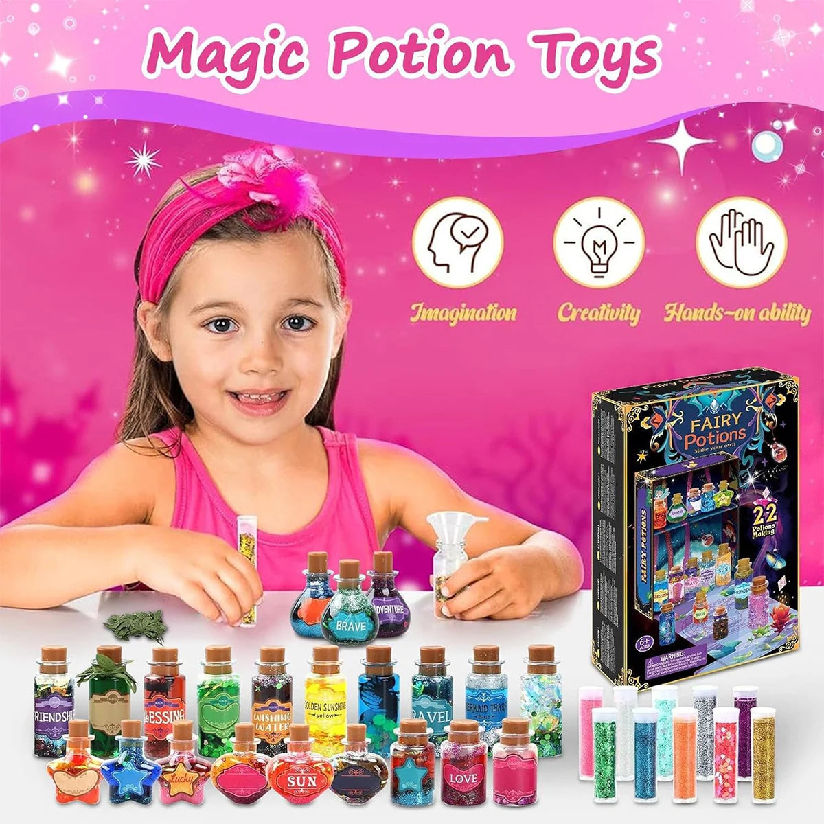 DIY Magic Potion Making Kit - 22 Bottles, Glitter & Decorations, Creative Craft Set for Kids' Magical Play