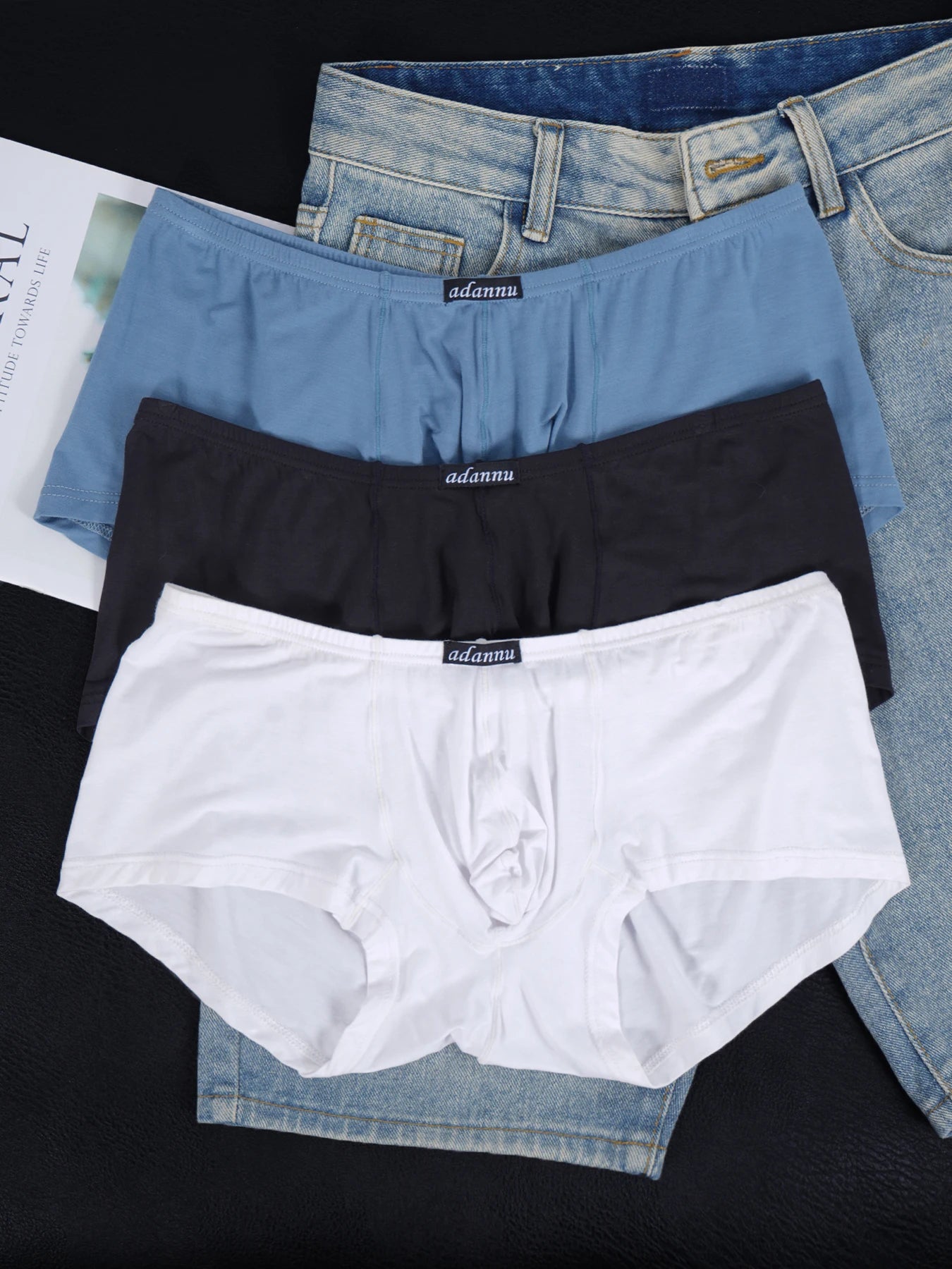 3 PCS Men's ADANNU Modal Boxer Briefs U Convex Pouch Elastic Waistband Soft Breathable Casual Underwear