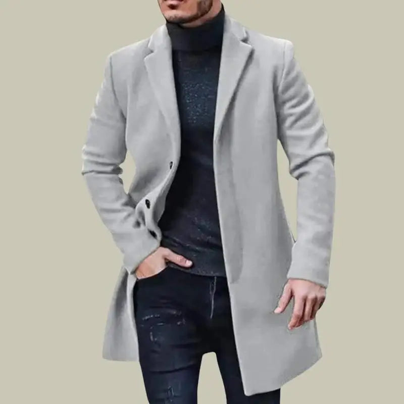 Fashionable Urban Men's Woolen Coat Autumn Winter New Style Slim Fit Medium Length Korean Style Trendy Large Size Warmth