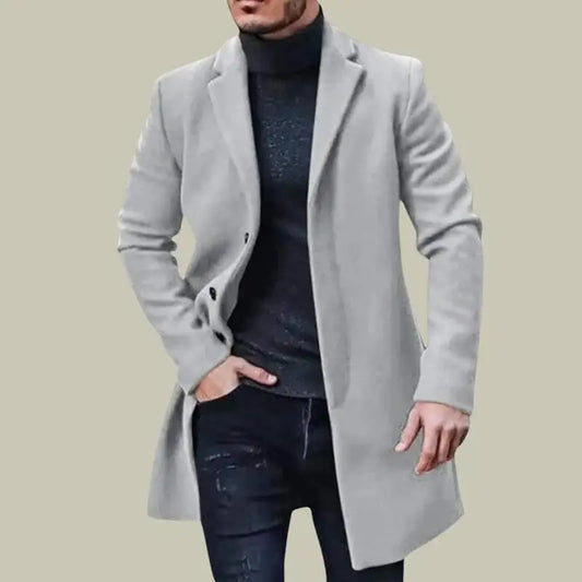 Fashionable Urban Men's Woolen Coat Autumn Winter New Style Slim Fit Medium Length Korean Style Trendy Large Size Warmth