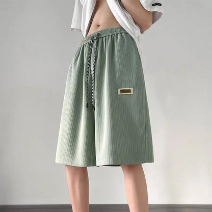 Men's Ribbed Lounge Shorts Checkered Drawstring Casual Summer Pants 2026