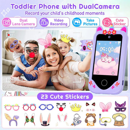 Smart Phone Toys Learning Phone Kids 2.8" Touch screen Dual Camera ABC/Habit Tracker Educational Games Perfect Gift For Boy Girl