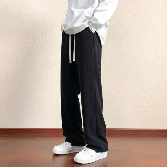 Men's Outdoor Velvet Lining Trousers Winter Jogger Sweatpants Solid Color Baggy Thickened Winter Fleece Loose Sports Warm Pants