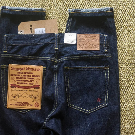 Japanese Vintage Denim Jeans with Sanding Featuring Red Stitching and Original Color for Autumn with Embroidery Jeans