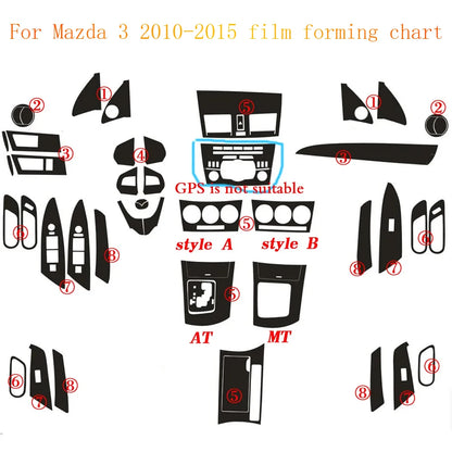 For Mazda 3 2010-2015 Interior Central Control Panel Door Handle Carbon Fiber Stickers Decals Car styling Accessorie