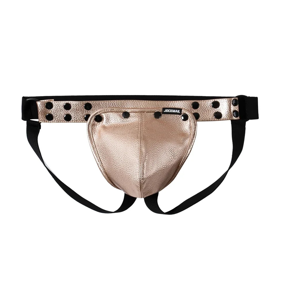 Men's Leather Tri Harness Chest Armor Buckles Adjustable Size Removable Pouch Faux Leather Jockstrap Gay Underwear  Costumes