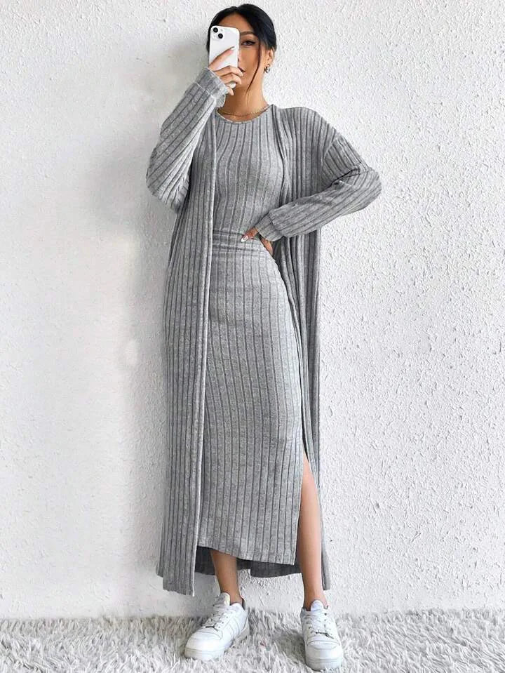 Fashionable Long Sleeve Vest Dress Set Autumn Casual High Waist Trousers Women's Clothing Two-Piece Suit European Style