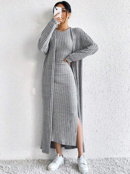 Fashionable Long Sleeve Vest Dress Set Autumn Casual High Waist Trousers Women's Clothing Two-Piece Suit European Style