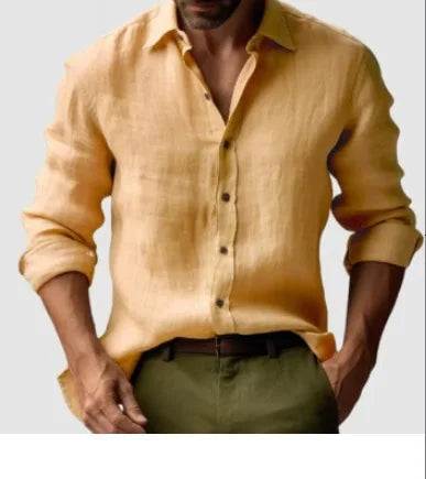 Men's Solid Color Long Sleeve Shirt Autumn Button Loose Fit Casual Breathable Top Men Fashion Basic Shirts