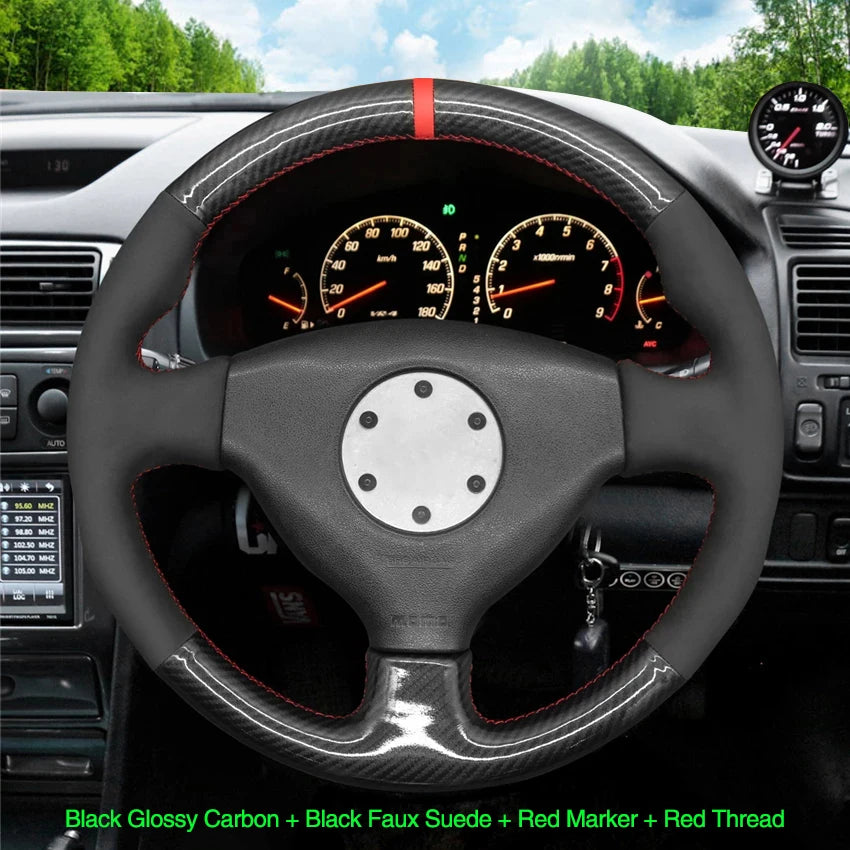 Black Faux Leather Car Steering Wheel Cover for Mitsubishi Lancer Evolution EVO VI 6 V 5 IV 4 1996-2000