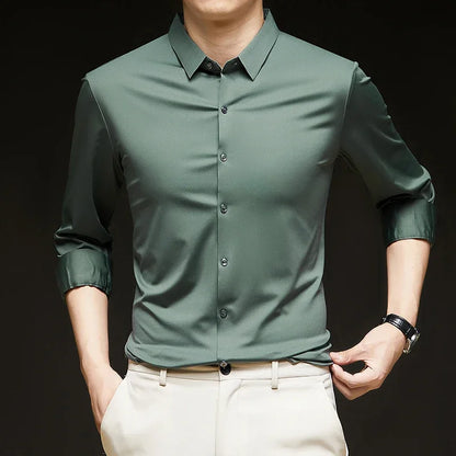 Premium Men's Ultra-Stretch Slim-fit Shirt - High-Quality Silky Business Formal Long-Sleeve Shirt for Social and Casual Wear