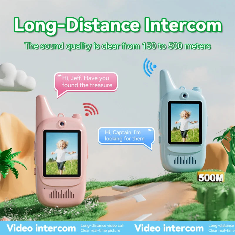 Christmas 2pcs Video Walkie Talkie Video Intercom HD Rechargeable Voice Fonts One-Click Call Cartoon Voice Changer Gift for Kids