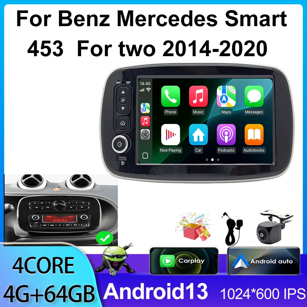8inch Multimedia Navigation GPS Screen Android Auto Carplay Radio for Benz Smart 453 Fortwo 2014-2020 Car Autoradio