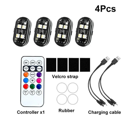 1/2/4/8pcs Wireless LED Strobe Lights Car Decor Atmosphere Light 8 Colors Rechargeable Led Lights Anti-Collision Warning Light